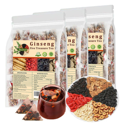 Ginseng Five Treasure Tea - Chinese Herbal Energy & Stamina Blend